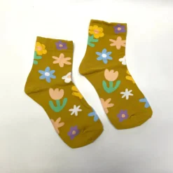 Floral Print Casual Socks - Yellow