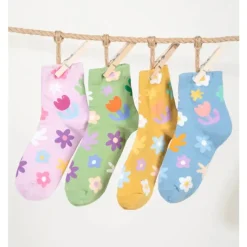 Floral Print Casual Socks - Yellow