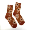 Floral Printed Texture Crew Sock - Caramel