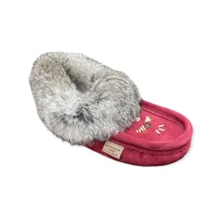 Fur Moccasin - Burgundy Suede