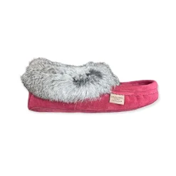 Fur Moccasin - Burgundy Suede