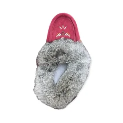 Fur Moccasin - Burgundy Suede