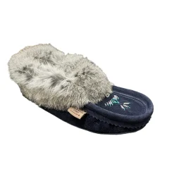 Fur Moccasin - Navy Blue Suede