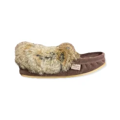Fur Moccasin with Sole - Chocolate Suede
