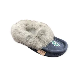 Kid's Fur Moccasin - Navy Suede