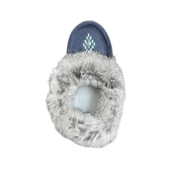 Kid's Fur Moccasin - Navy Suede