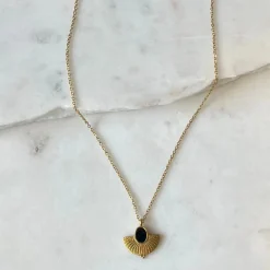 ROWAN Black Shell Gold Pendant Necklace
